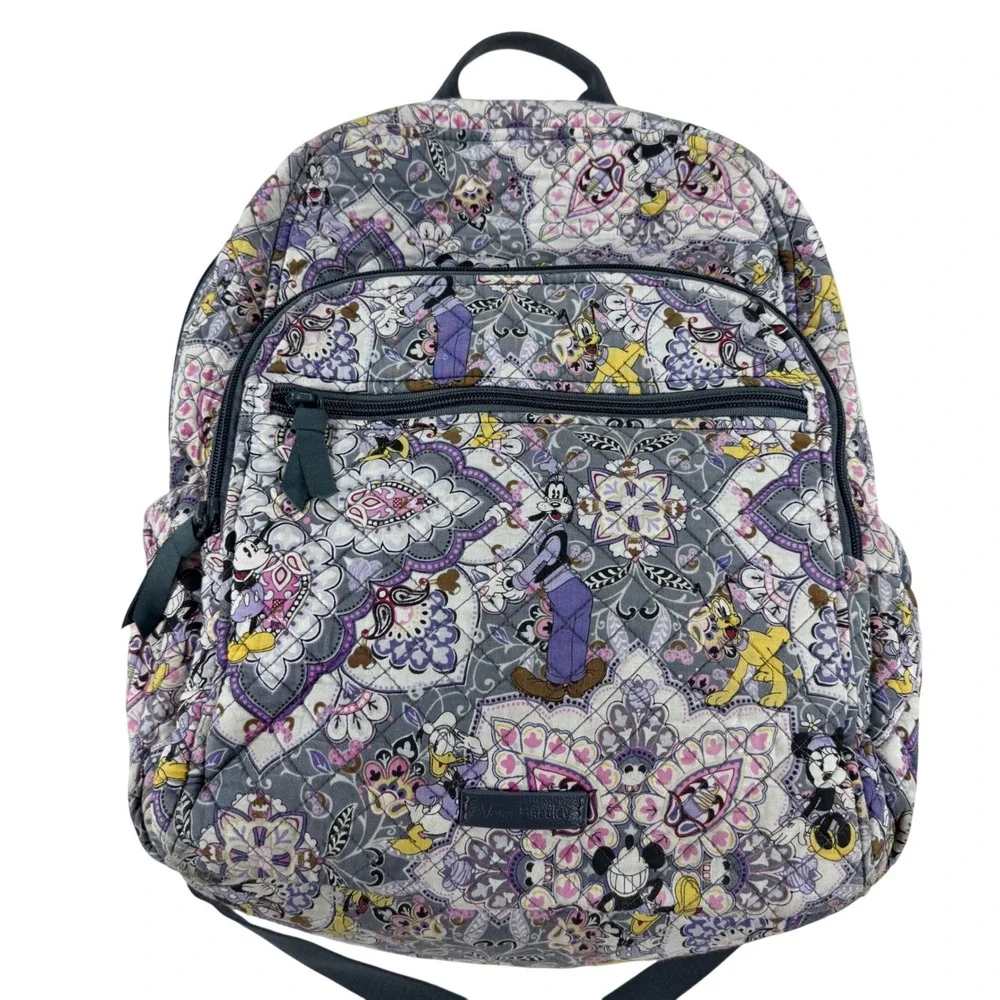 Vera Bradley Disney Mickey Paisley Celebration Quilted Backpack Purple Grey